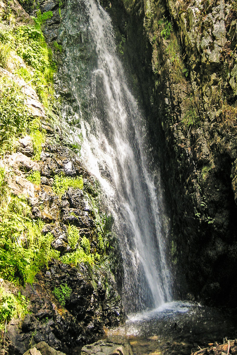 Der Fahler Wasserfall glänzt im Sonnenlicht des Hochschwarzwalds